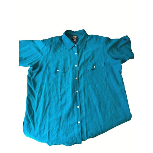 Jacque & KoKo All Silk Teal Button Up Shirt Size 14/16 - Picture 4 of 5